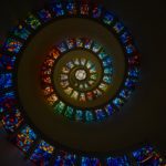 The Glory Window inside a chapel at Thanks Giving Square in Dallas Texas